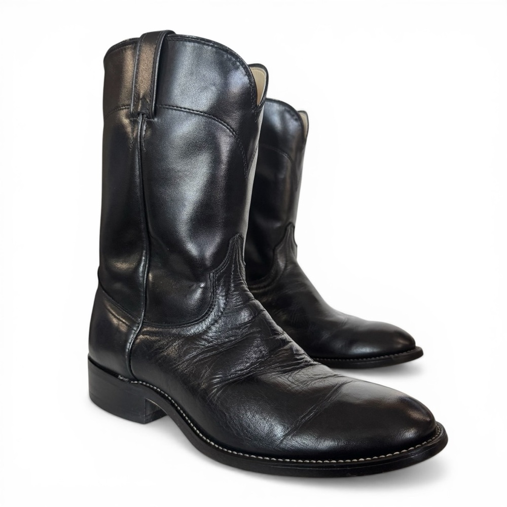 Laredo 7902 Black Leather Roper Cowboy Western Boots Size Mens 8.5 EE Made USA